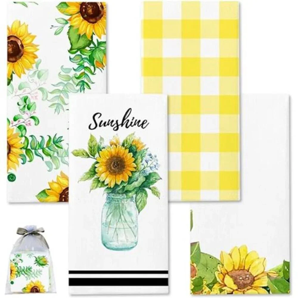 Sunny Sunflower Dish Towels Decorative Tea Towels for Kitchen
